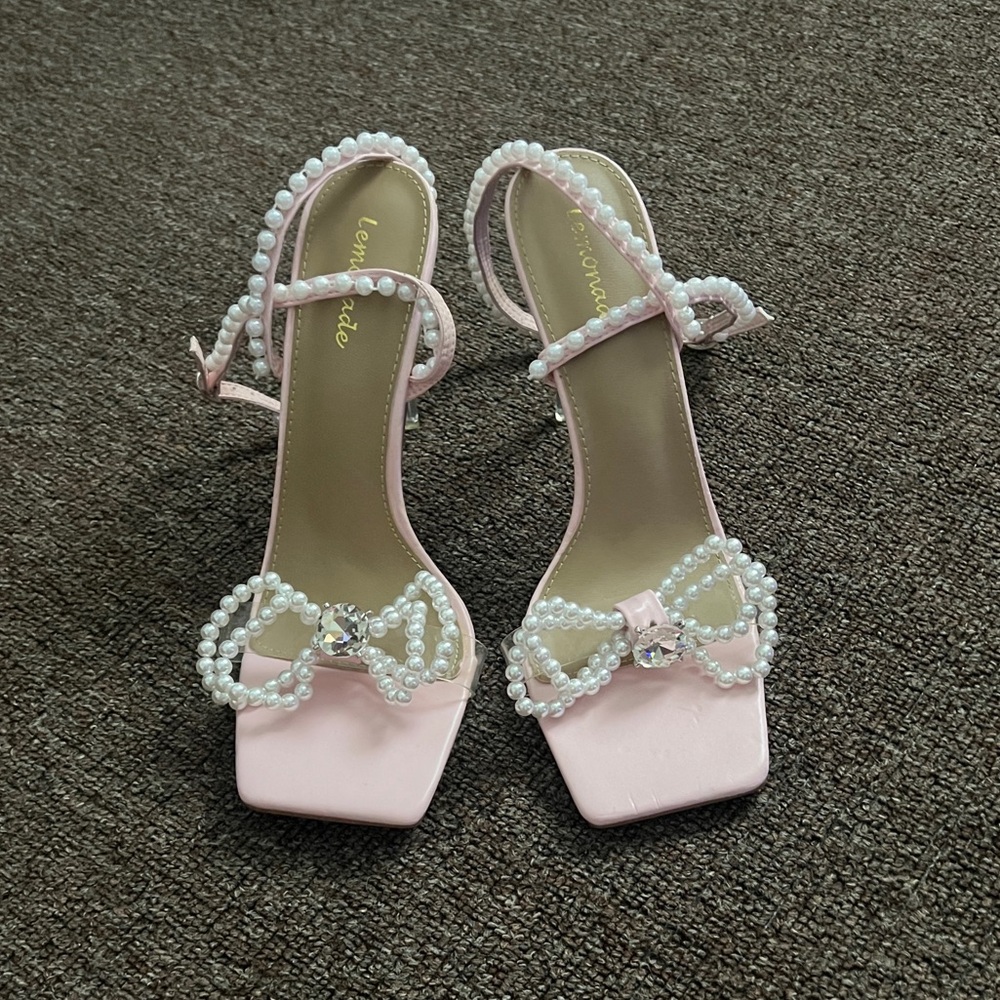 Baby Pink Pearl-Embellished High Heels